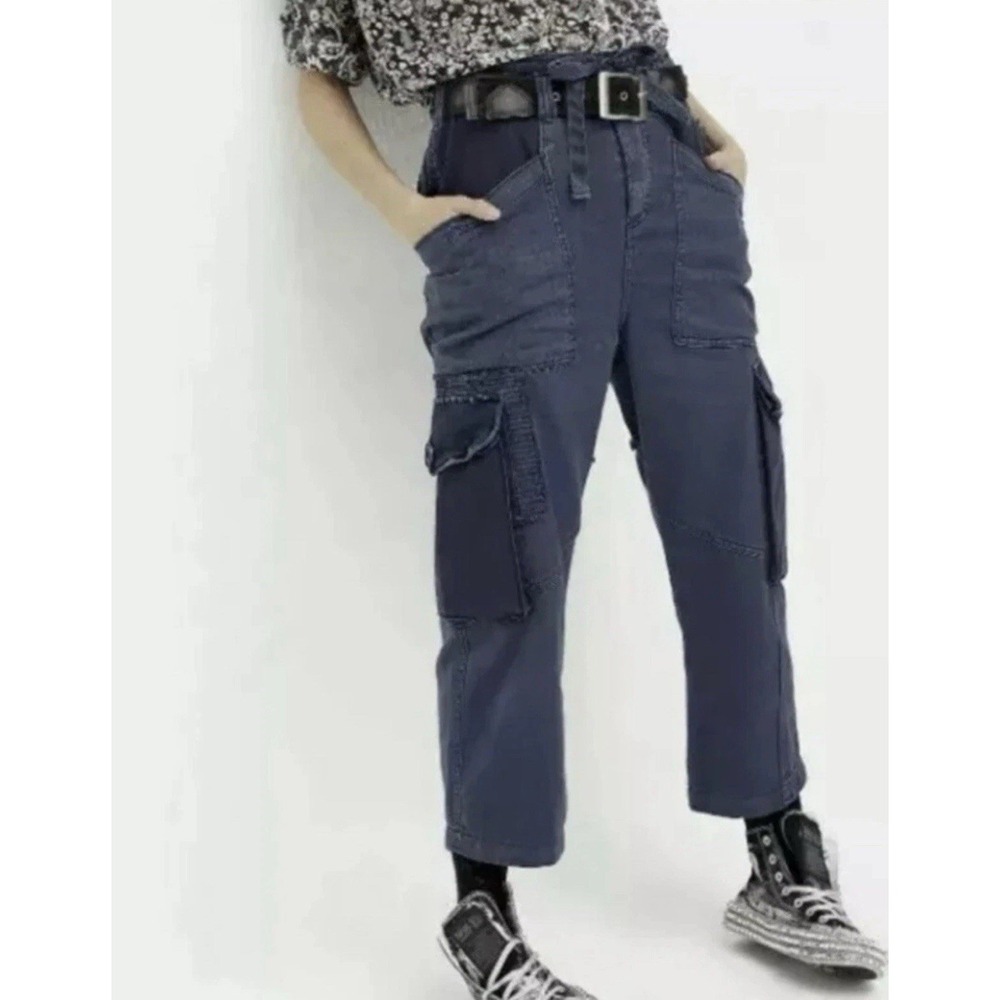 Free People Women's Size Small S Solid Blue Zion Military Cargo Pants Boho Cute
